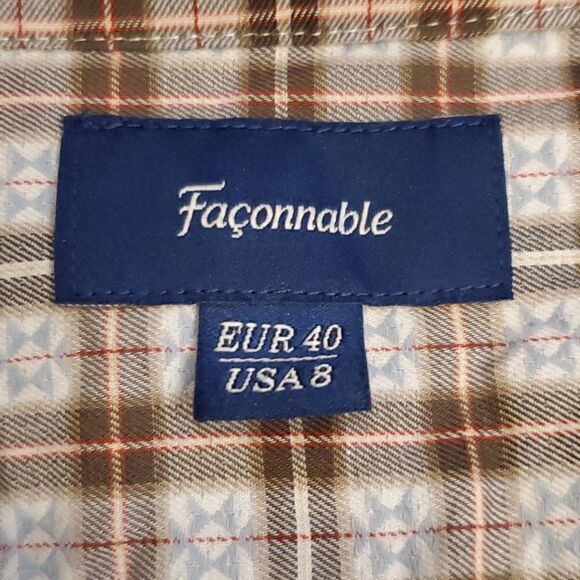 Women's Faconnable plaid v neck button front shirt - Picture 5 of 13